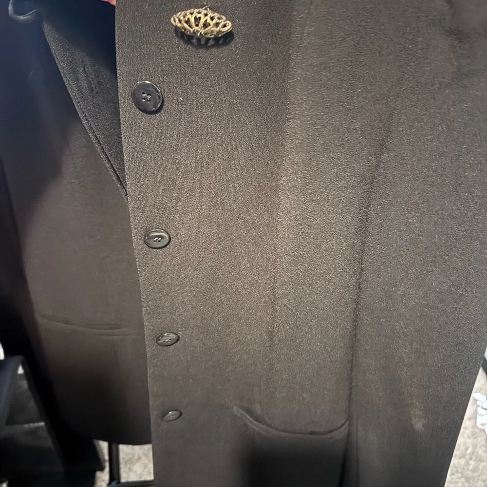 Vintage Christian Dior Black Collarless Blazer Jacket Size 8 Gold Button Quiet L